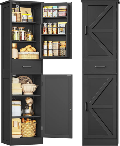Tall Storage Cabinet with Door Shelves & Drawer, Kitchen Pantry Cabinet