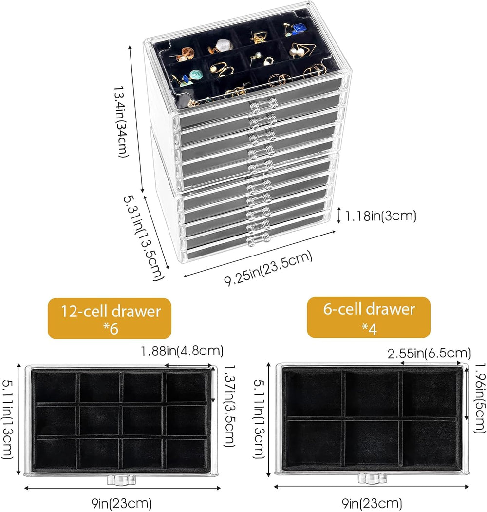 ProCase Earring Holder Organizer Jewelry Box with 10 Drawers, Black