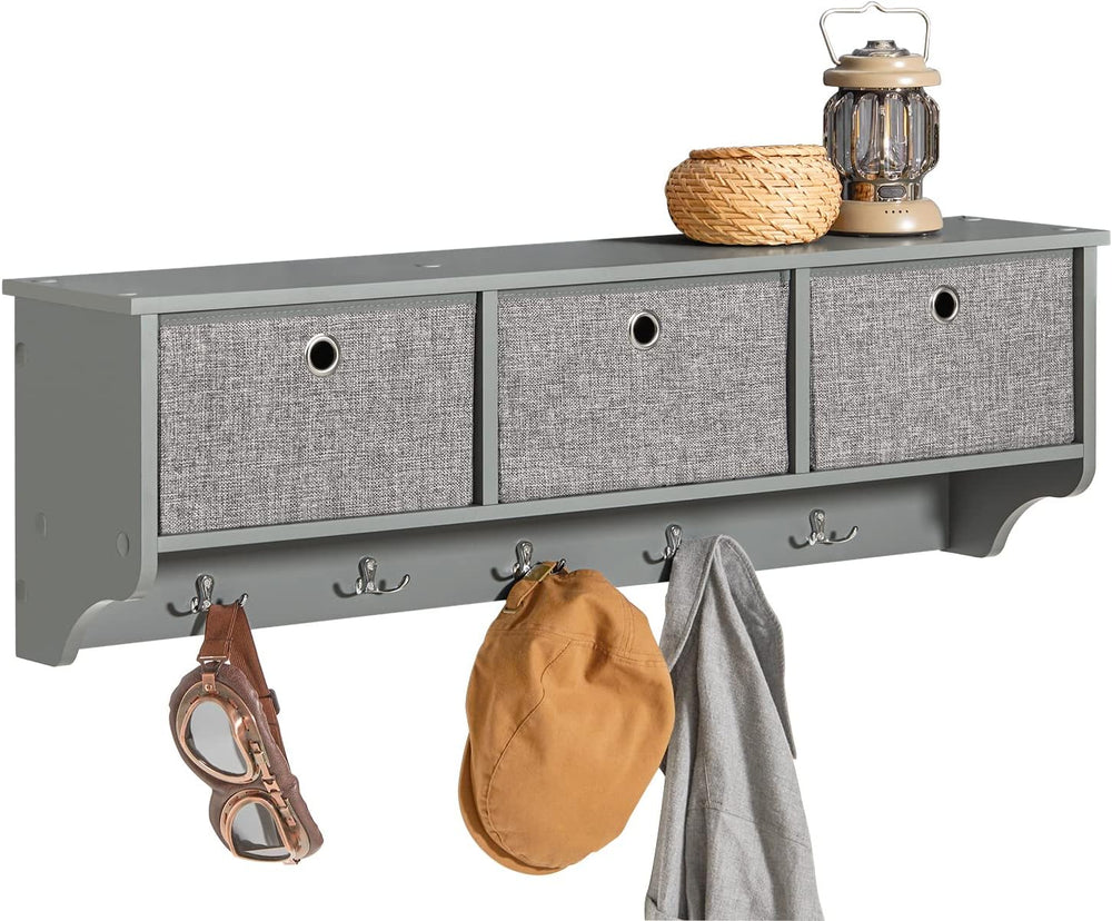 SoBuy Wall Shelf with Hooks, Coat Rack Wall Mount with Shelf Entrywall Storag...
