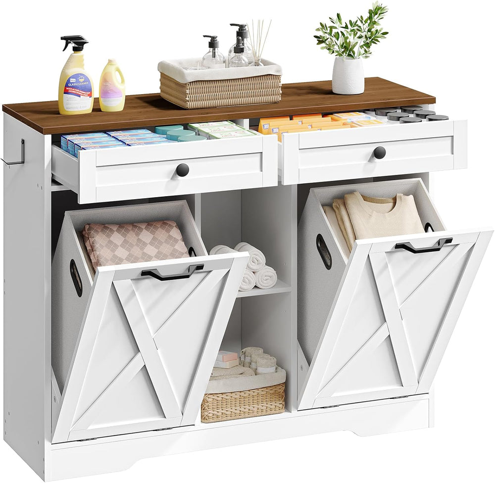 HOOBRO Double Tilt Out Laundry Hamper Cabinet, 23 Gallon Farmhouse Trash Can ...