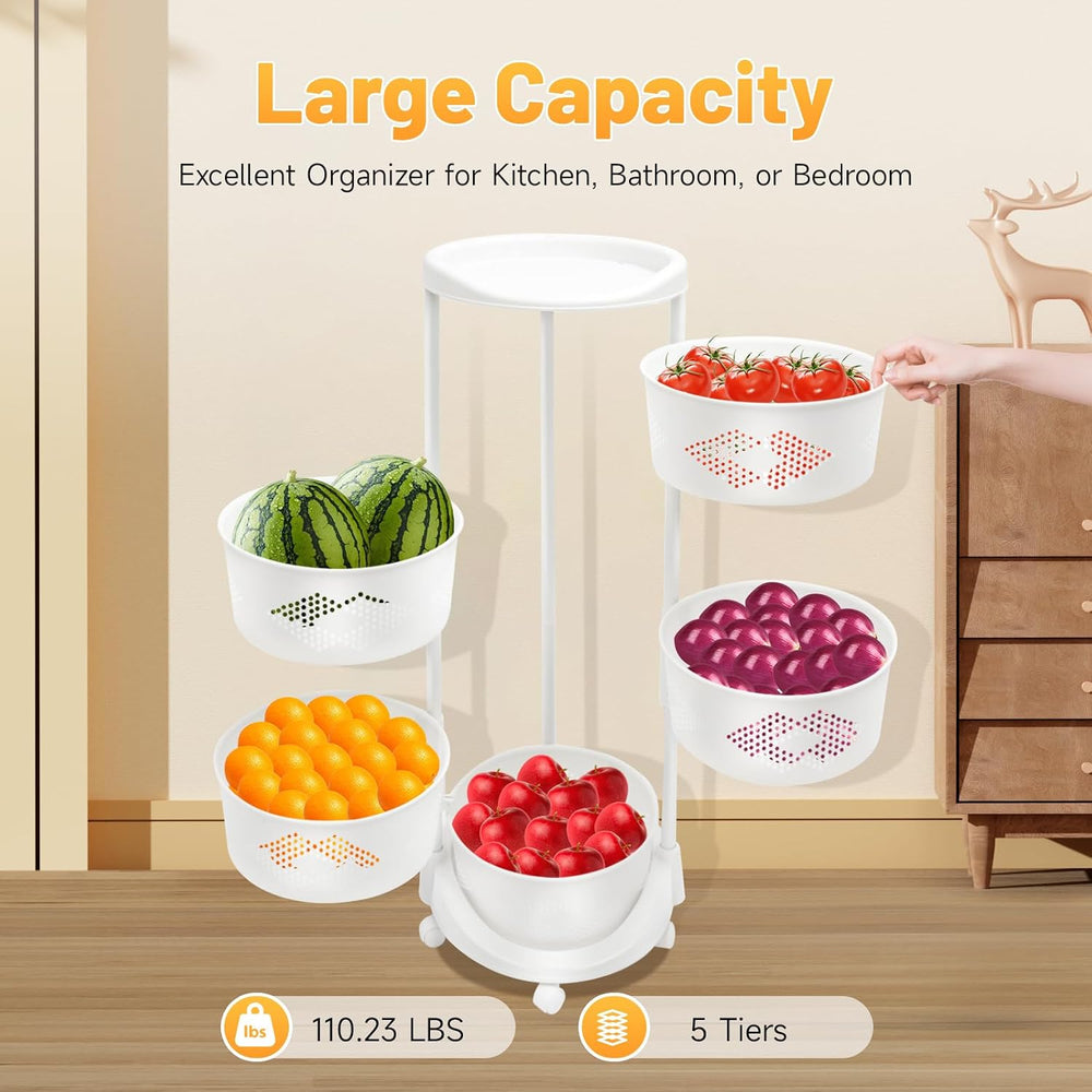 5 Tier Round Rotating Multi-Layer Kitchen Storage Shelf, 180° Rotating Fruit ...
