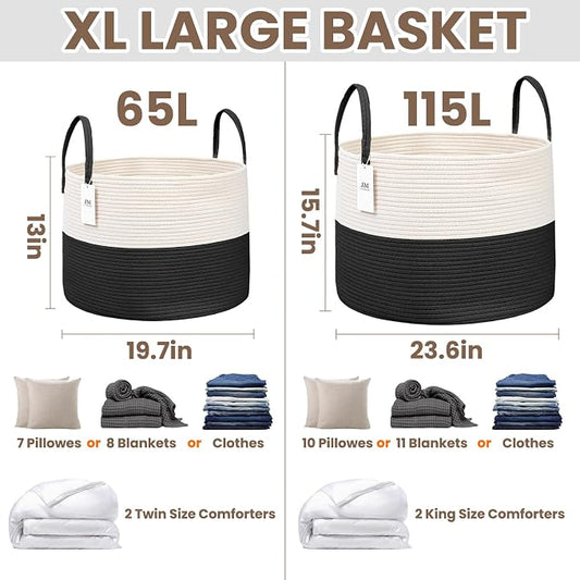 Woven Blanket Basket, 65L Large Rope Storage Bin - Image 2