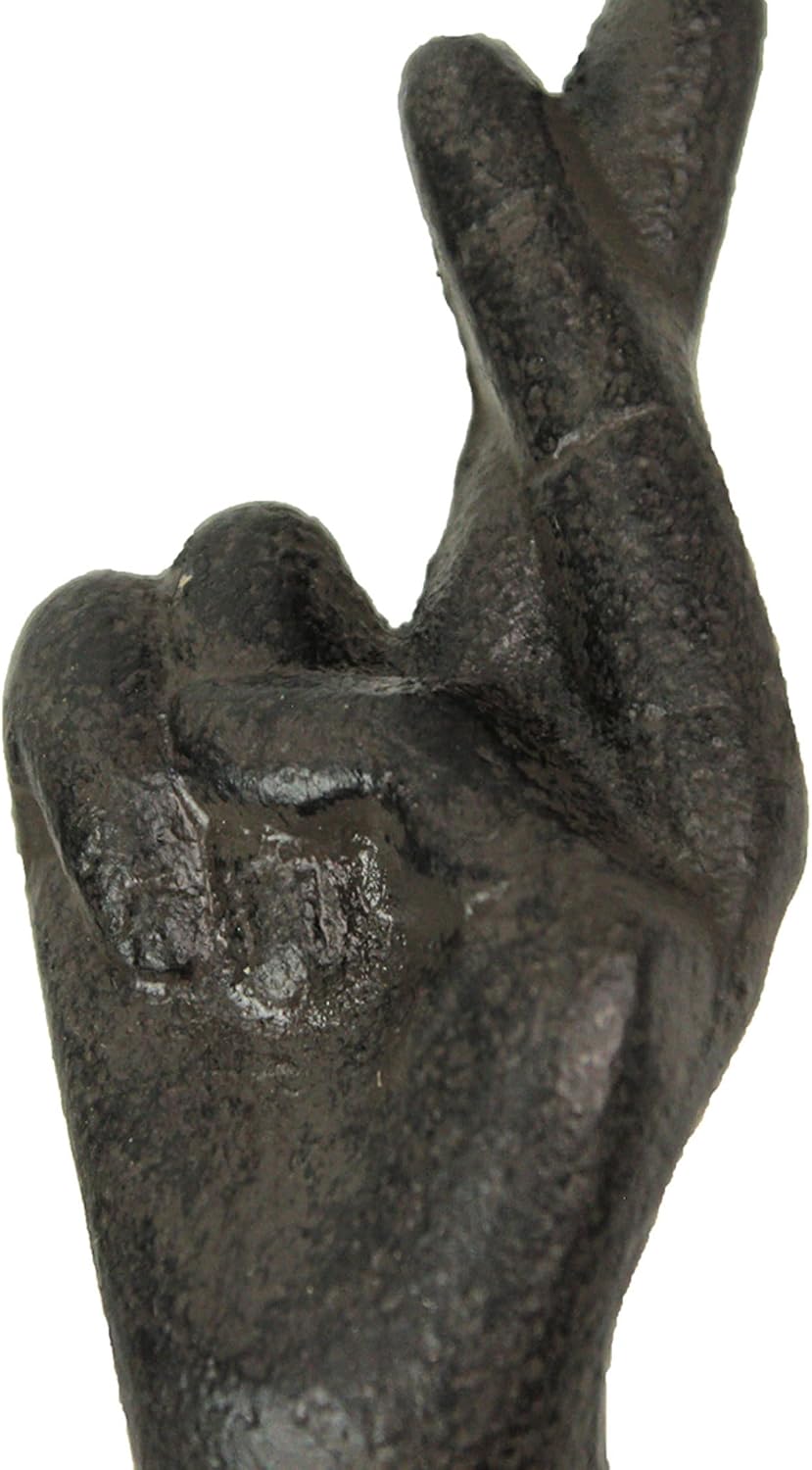 Zeckos Set of 3 Hand Gesture Wall Hooks, Brown Distressed Cast Iron, 4 Inch