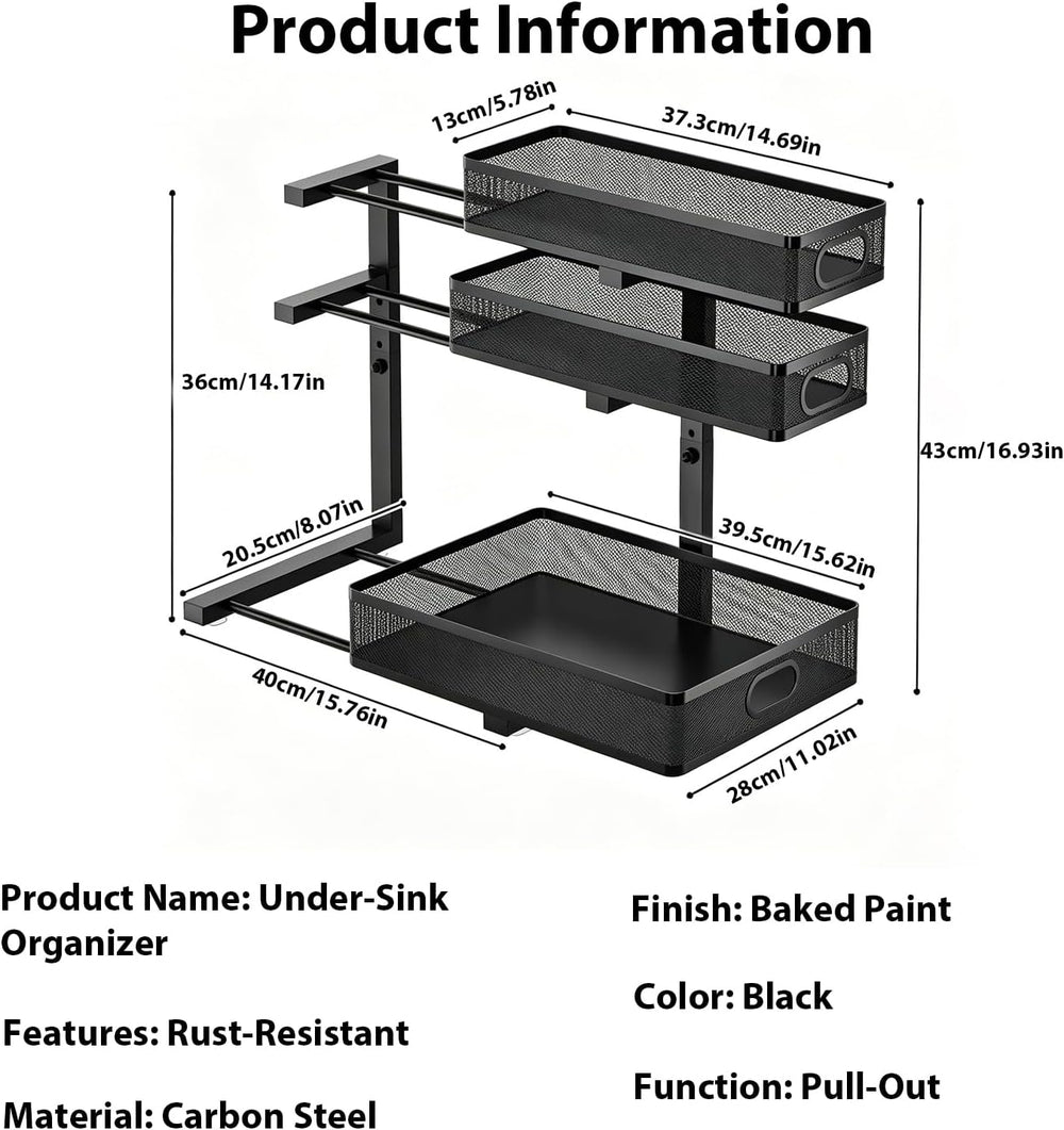 2 Pack Bathroom Under Sink Organizer, 3-Tier Pull Out Kitchen Cabinet Organiz...