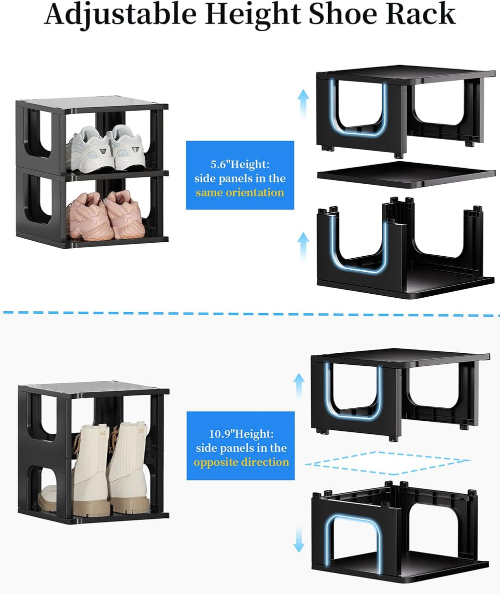 Stackable Small Shoe Rack for Closet 10 Tier - Remove Shelf for Boots