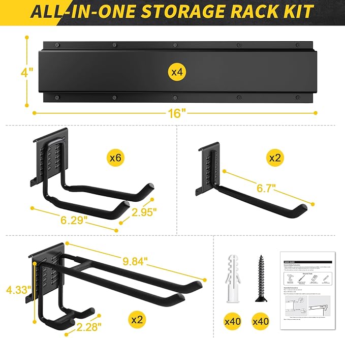 64 Inches Garage Storage, Garage Organization, Wall Mount Garden Tool Organizer