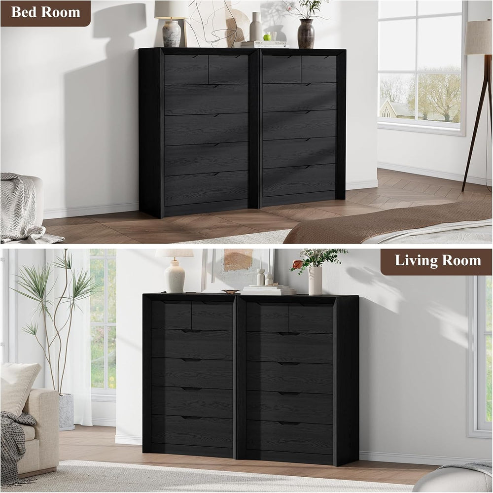 YANSNWO Black 6 Drawer Dresser for Bedroom, 47.4" Tall Chest of Drawers