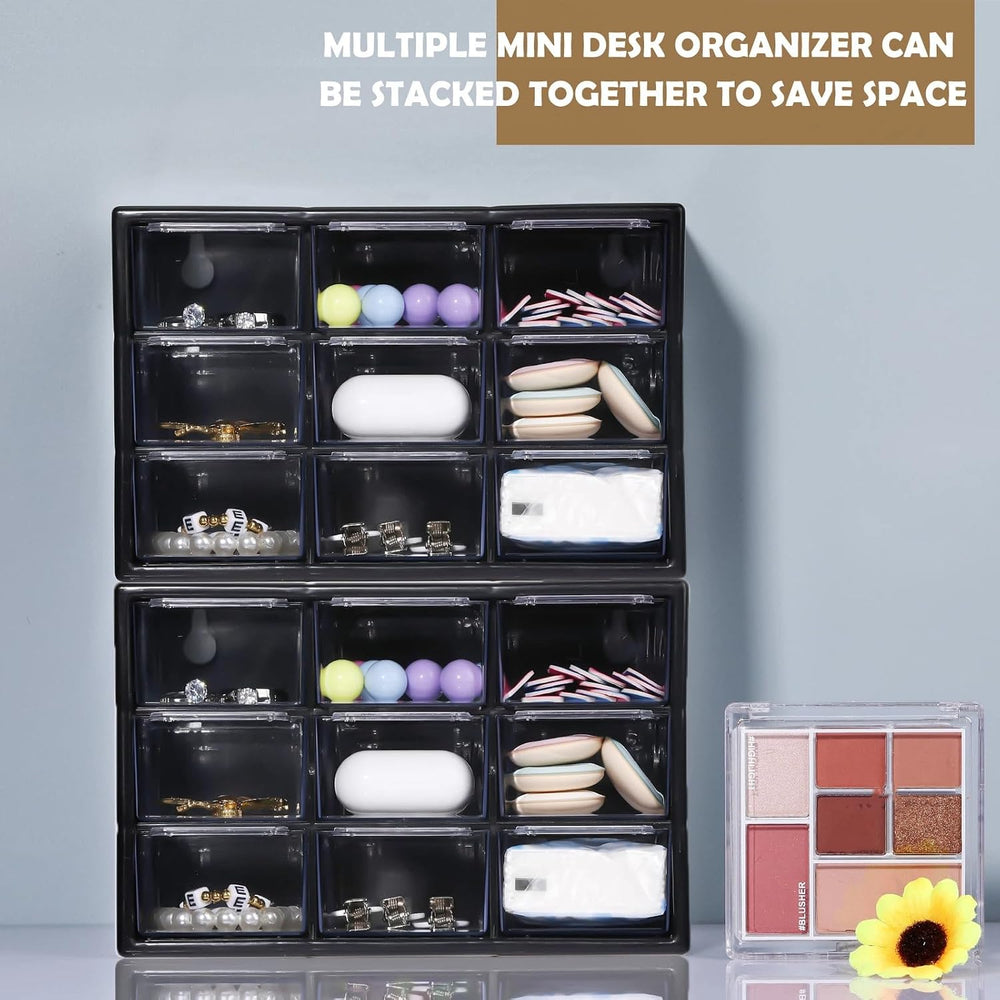 Rtteri 9 Pieces Mini Drawer Organizer Plastic Desktop Storage Box, Black