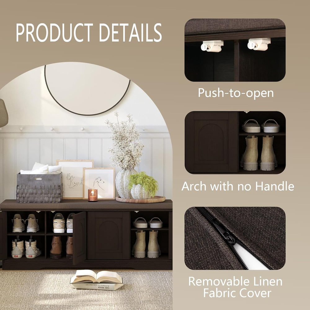 DINZI LVJ Shoe Storage Bench with Cushion, Door, Espresso 47.2" LX17.7 H