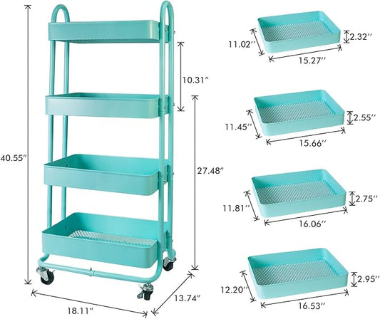 elabo 4-Tier Metal Mesh Utility Rolling Cart, Storage Organizer Trolley - Image 2