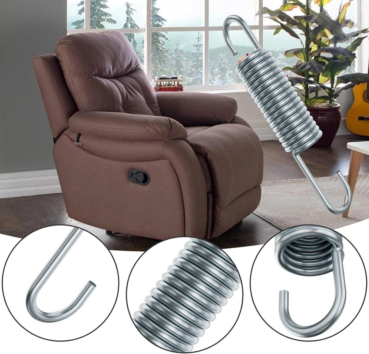 3-5/8 Inch Replacement Recliner Chair Mechanism Furniture Tension Springs Long Neck Style ,Long Neck Hook Style-Recliner Replacement Parts-3.46 Inch Inside Hook to Hook (Silver White 2Pcs)