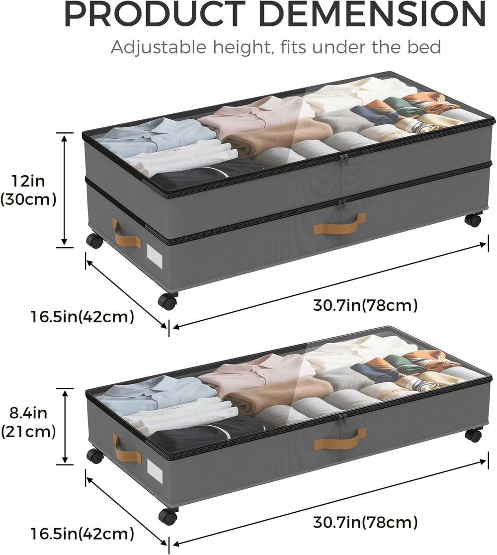 75L 2 Pack Adjustable Under Bed Storage with Wheels
