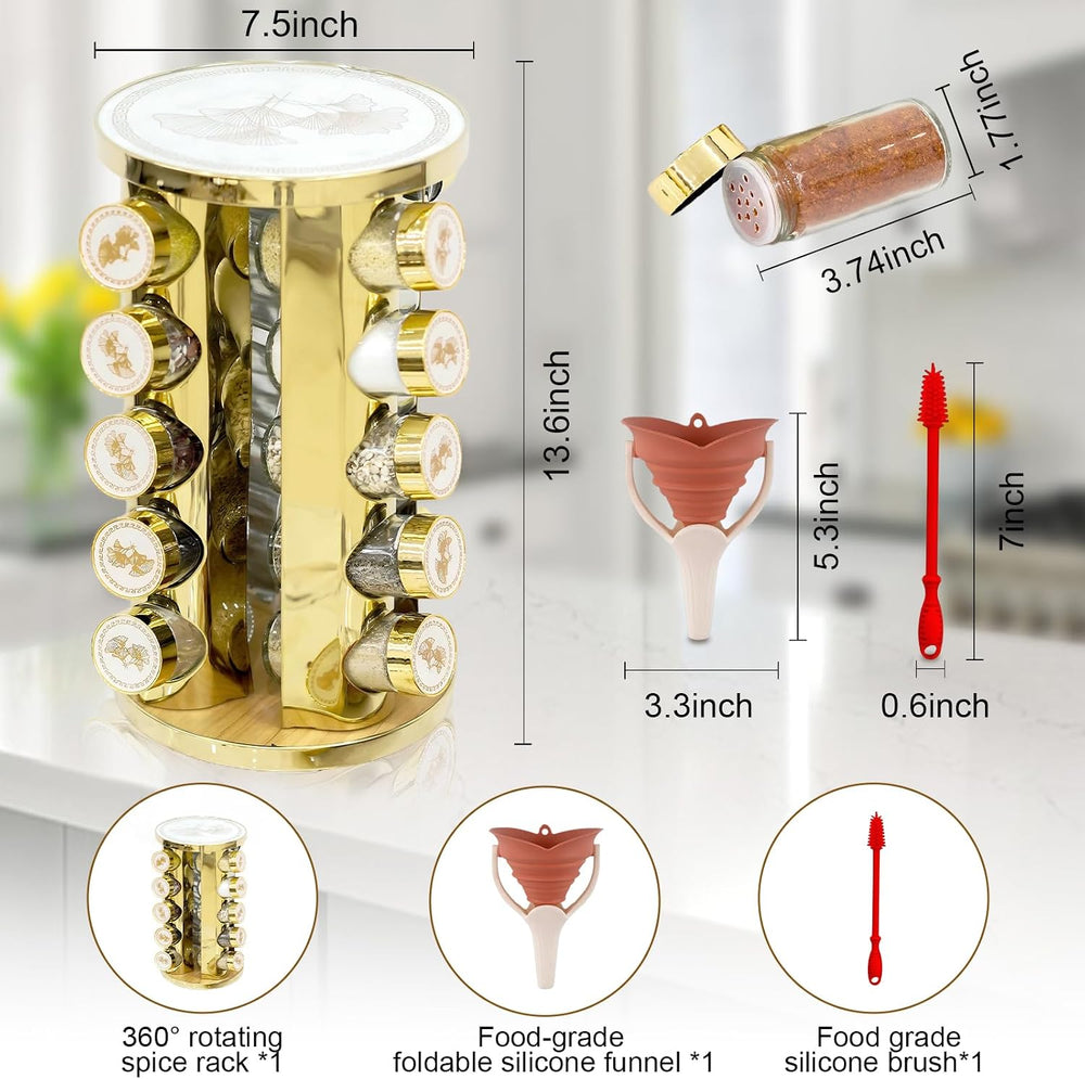 360-Rotating Kitchen countertop Stainless Steel Spice Rack, Apricot Leaf Appe...