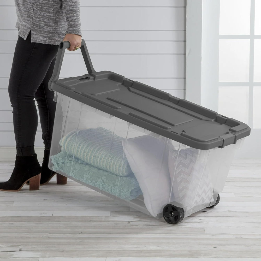 2 Pack 160 Quart Wheeled Storage Bins, Clear/Gray