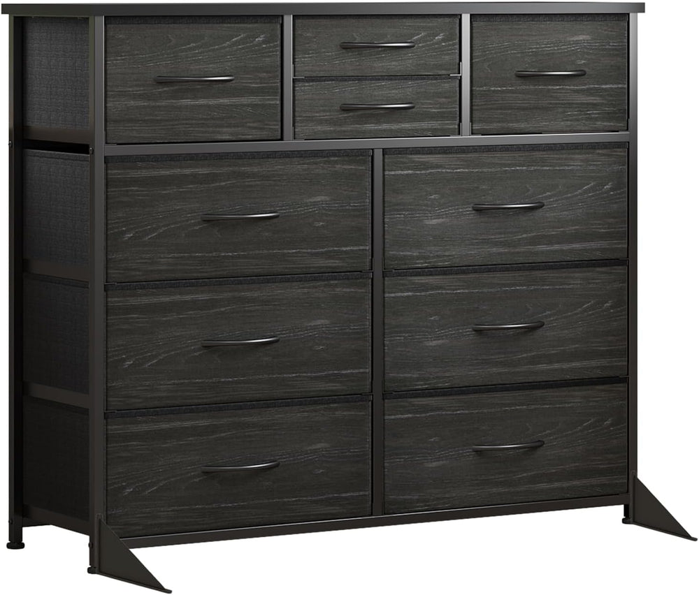 LUMTOK 10 Drawers Dresser with Fabric Bin for Bedroom,Closets,Black Dresser
