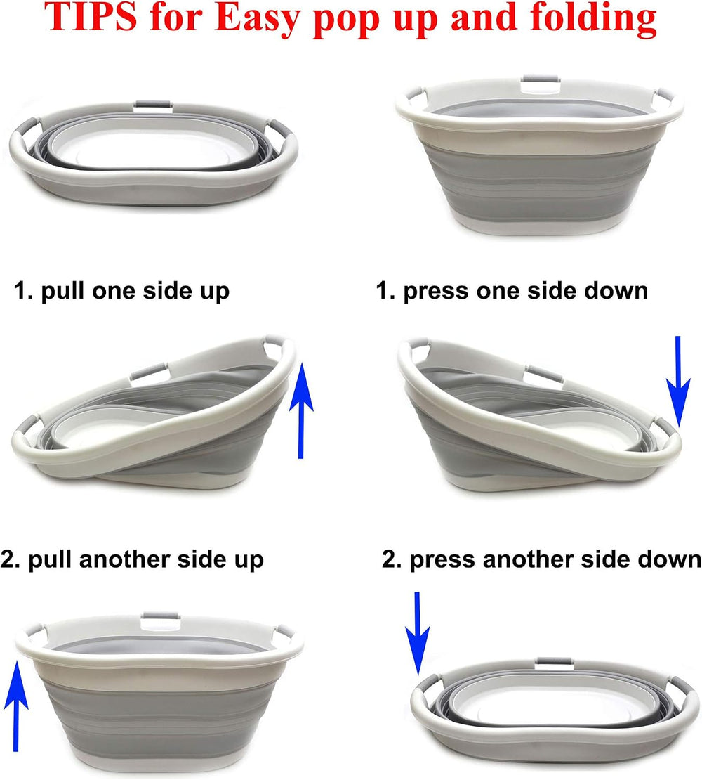 SAMMART 57L (15 Gallons) Collapsible 3-Handled Plastic Laundry Basket - Oval ...