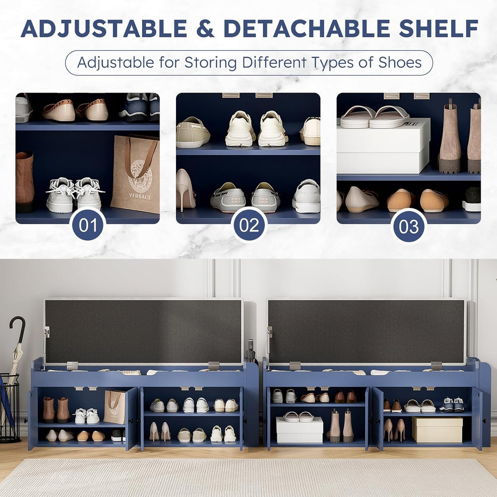 47.2" Storage Bench - Entryway Shoe Bench with Side Storage Shelves and ...