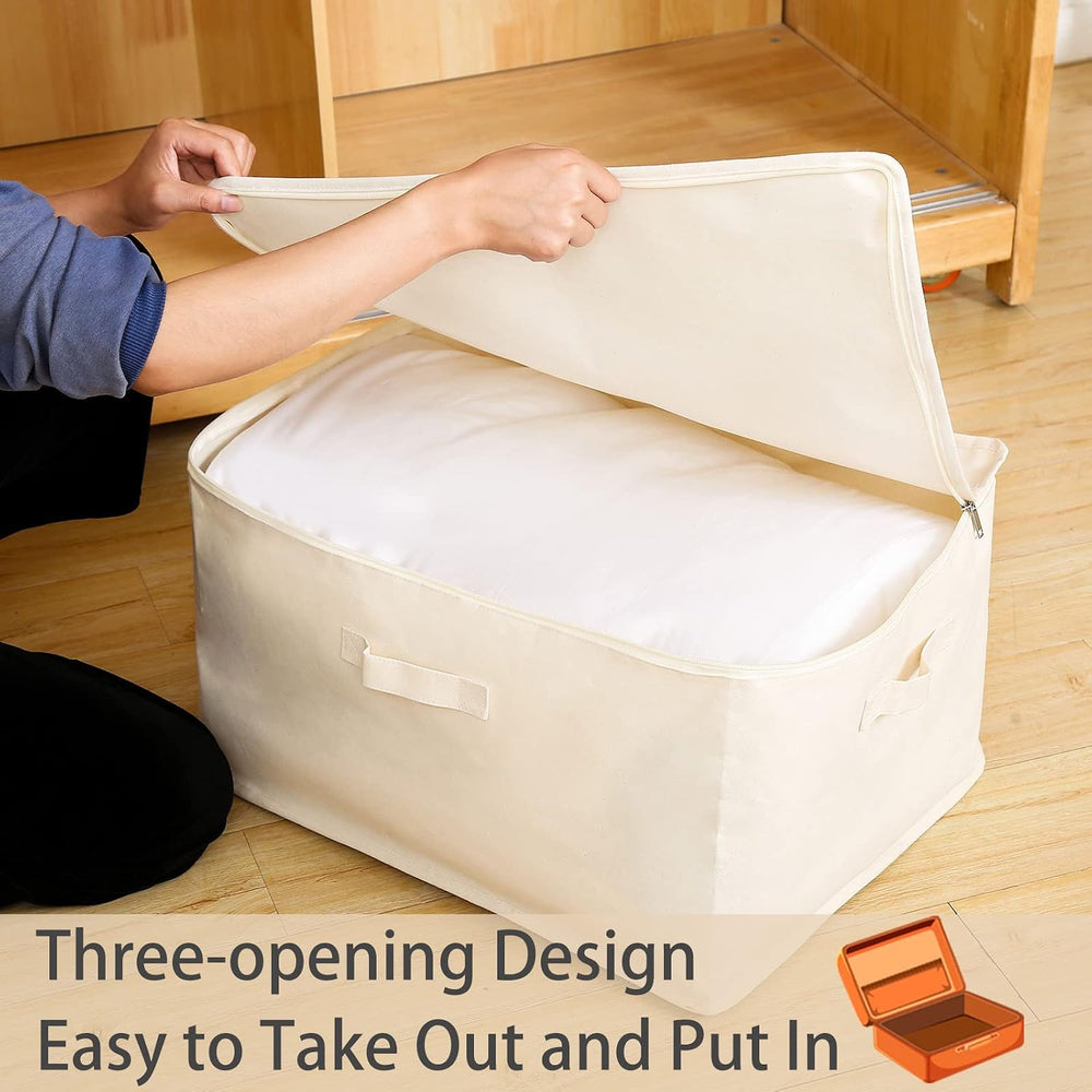 3 Pack Canvas Comforter & Blanket Storage Bags with Clear Window, Beige