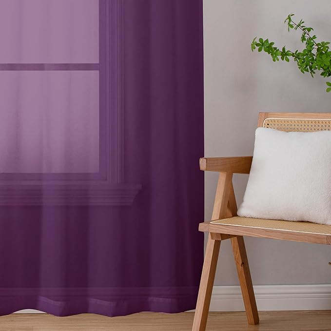 Chyhomenyc Plum Sheer Curtains, 84 inches Long 2 Panels Set, Rod Pocket Voile - Image 9