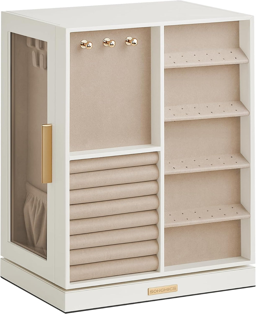 SONGMICS Jewelry Box Organizer, 360° Rotating, 5 Drawers, Cloud White