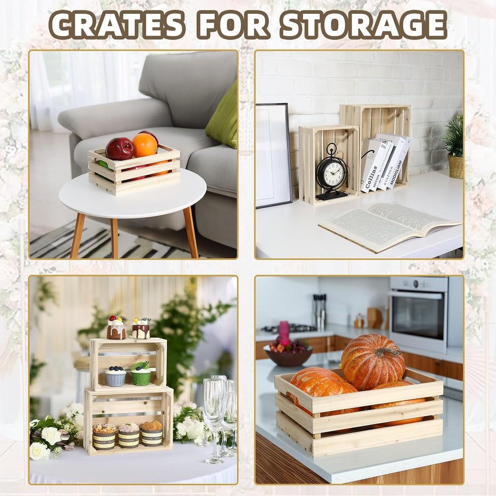 5-Piece Rustic Wooden Crates Unfinished Set, Wall Mountable Slatted Storage C...