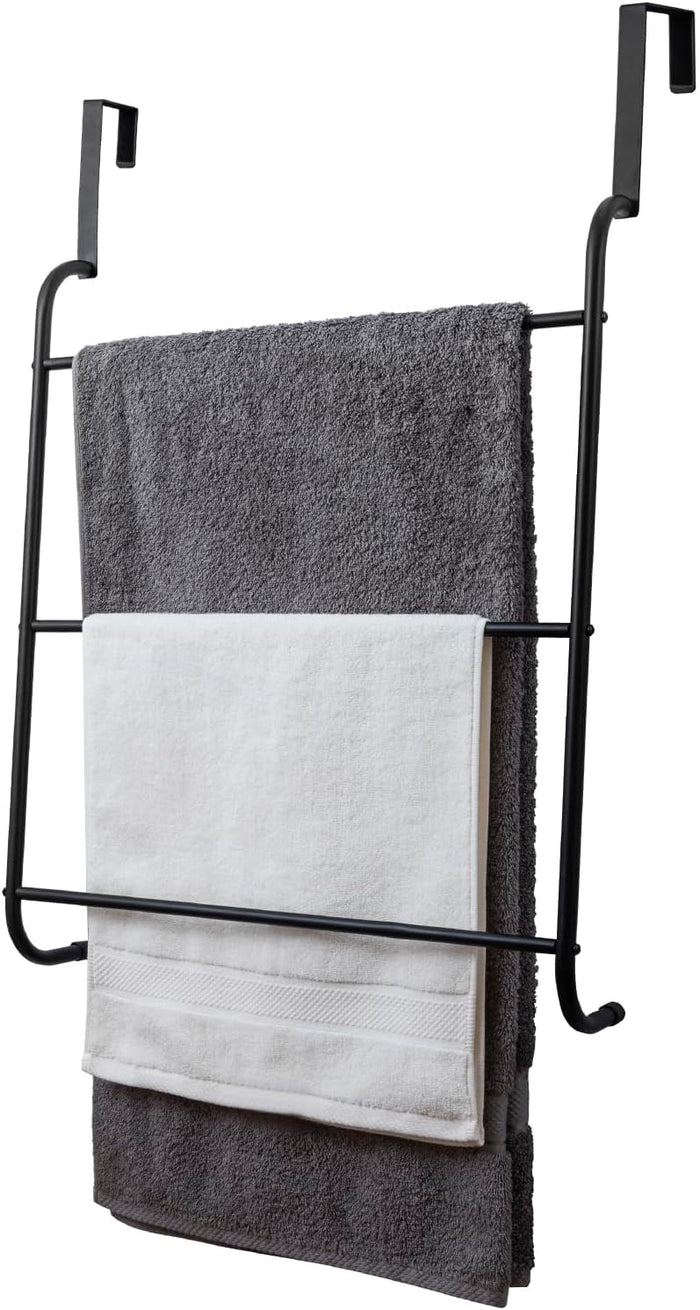 MyGift 3 Tier Over Door Bathroom Towel Rack Matte Black Metal Holder