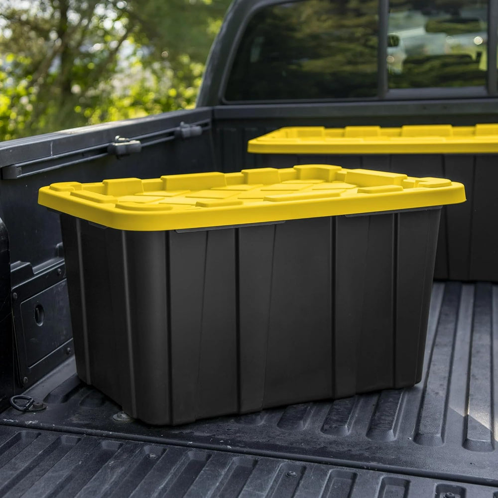 Plastic Storage Tote, Large 27 Gallon, Black and Yellow, 6 Pack