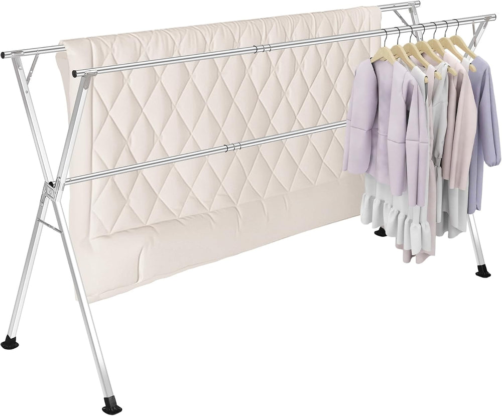 Stainless Steel Clothing Rack, Clothes Drying Rack Foldable, Anti Slip Laundr...