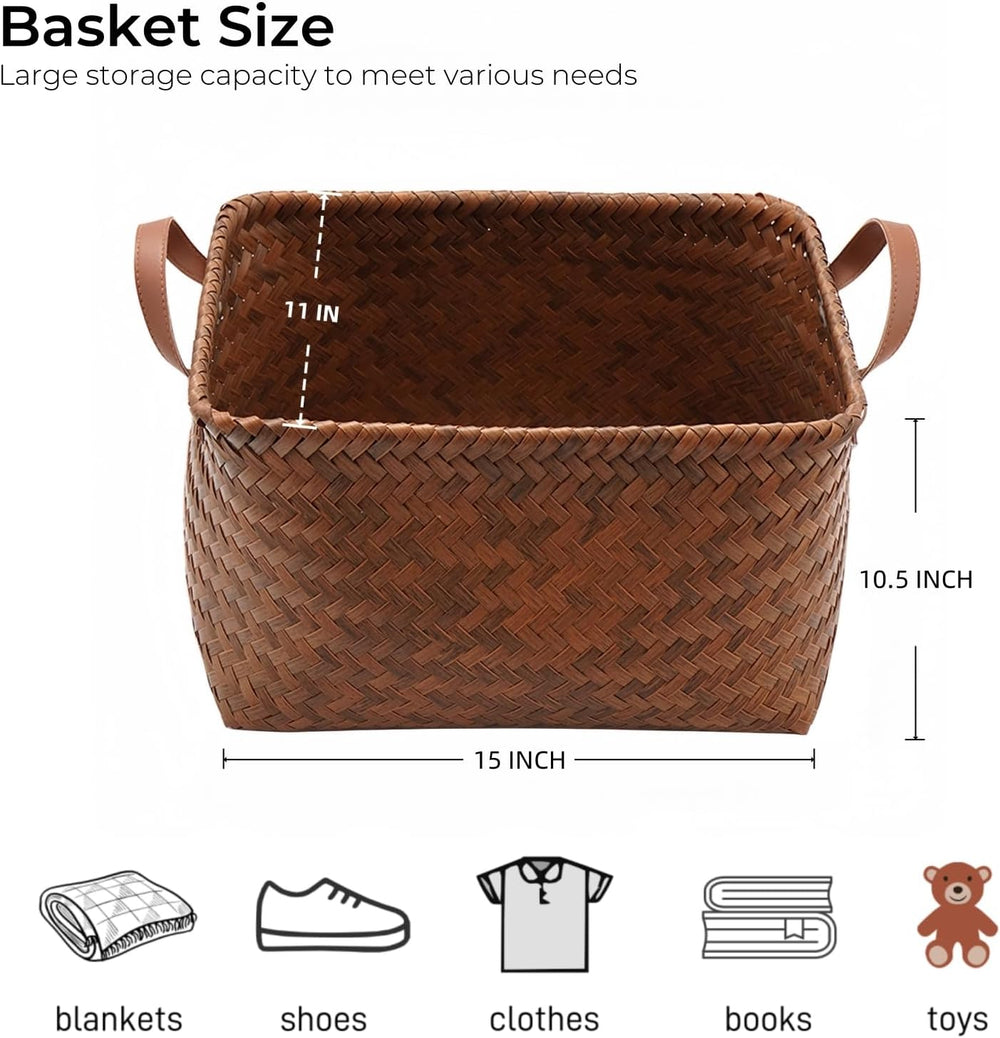 GIB Wicker Woven Storage Baskets for Organizing Blankets Laundry Shelves