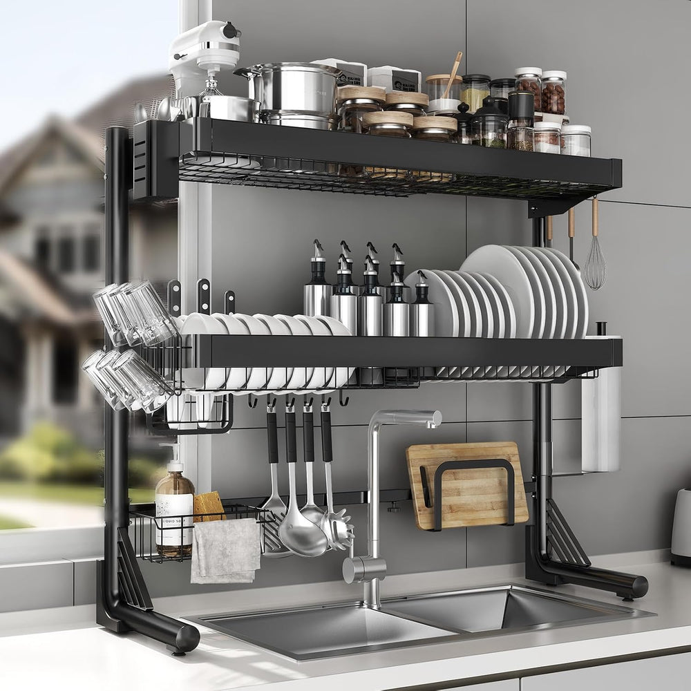 Over Sink Dish Drying Rack, 3-Tier Full Stainless Steel Drainer Dish Rack Adj...