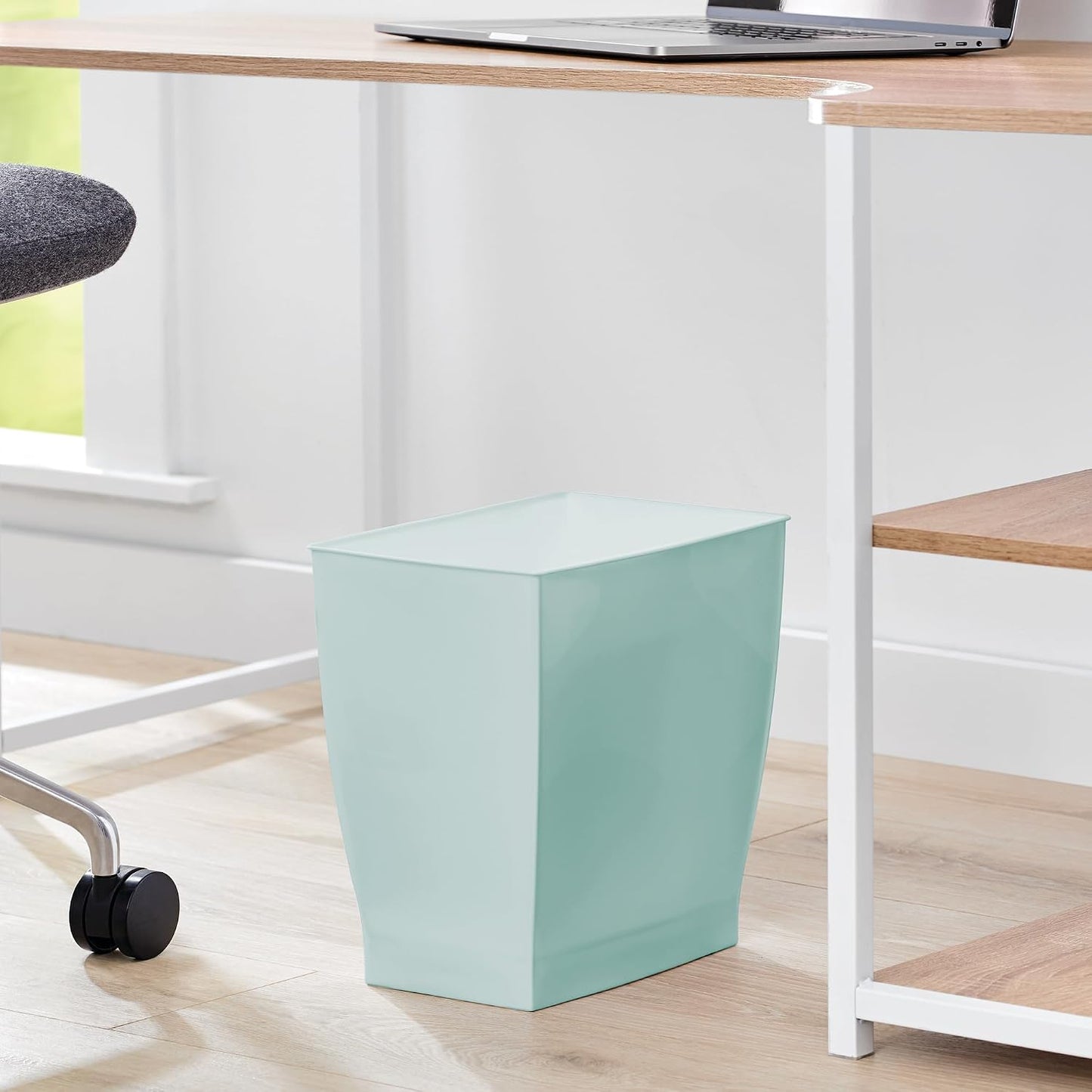 iDesign Small Plastic Bathroom Trash Can, Slim Rectangle Soft Aqua Blue | For Bedroom, Office, Dorm