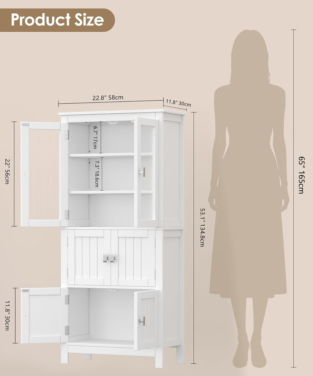 Akxomel 53.1" Tall Bathroom Cabinet 6 Doors Linen Floor Storage Cabinet