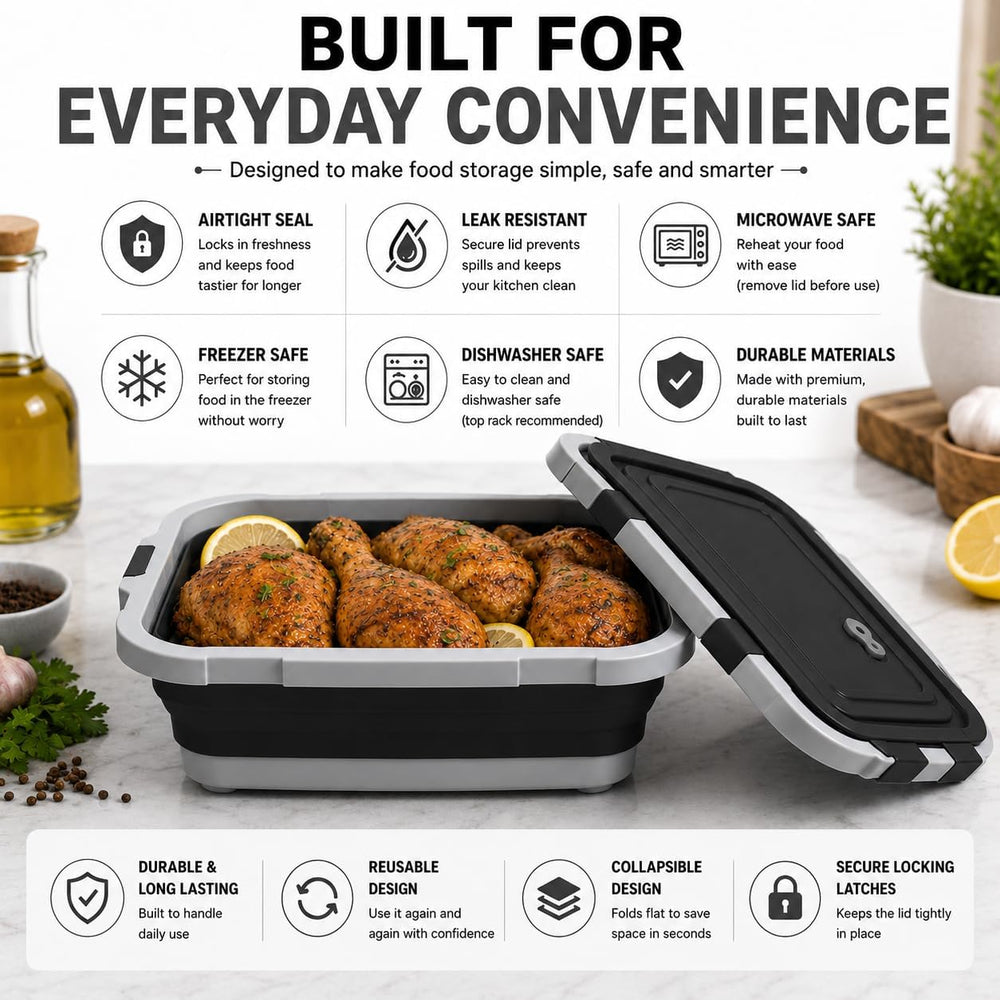 2-Pack XL Collapsible BBQ Prep Tub with Built-in Cutting Board, Lid & Str...