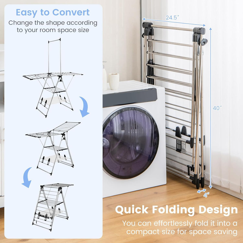 GIANTEX Foldable Clothes Drying Rack with 6-Level Adjustable Height