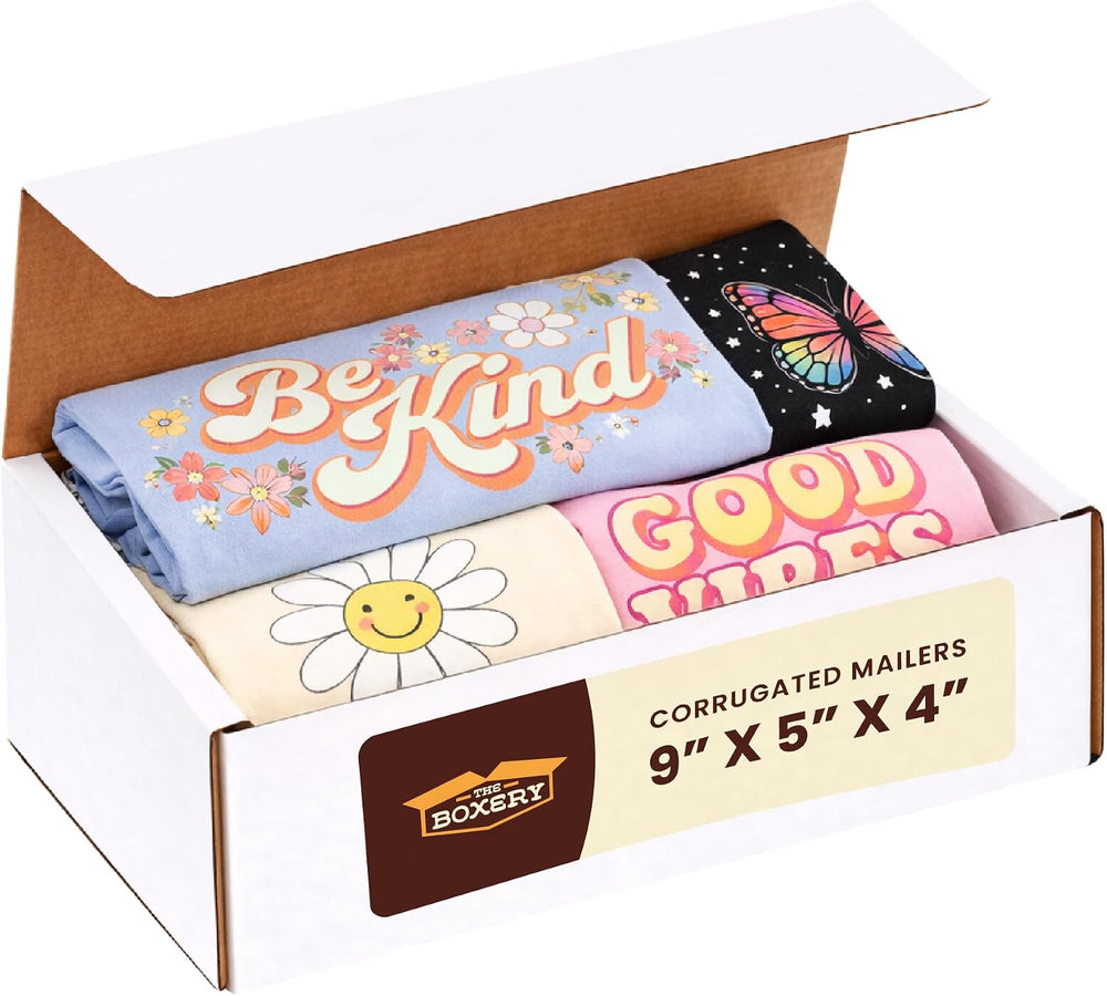 The Boxery Small White Shipping Boxes, 9x5x4-inch Corrugated Cardboard Mailer...