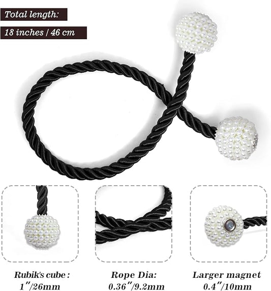 Hion Magnetic Curtain Tiebacks Black 2pcs, Curtain Tiebacks Buckles Holdbacks - Image 2