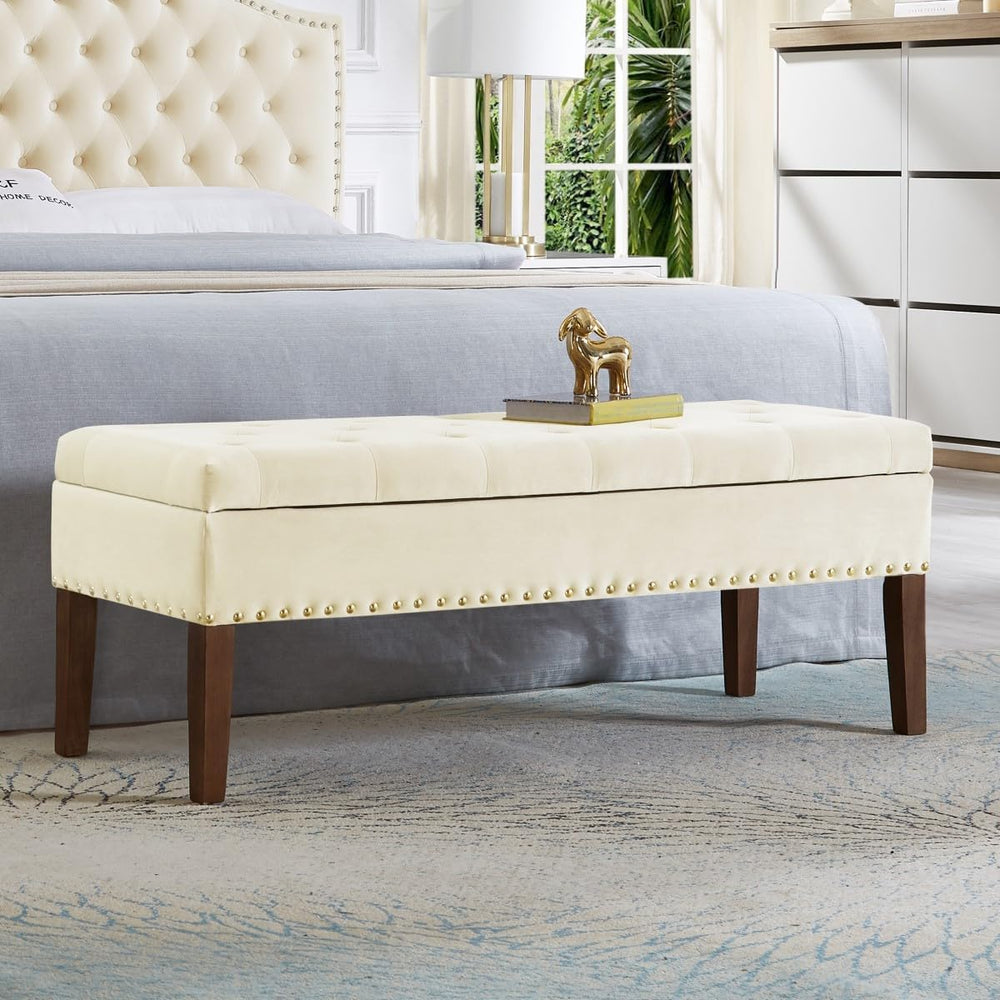 24KF Velvet Modern Upholstered Tufted Button Storage Bench with Studded Nails...