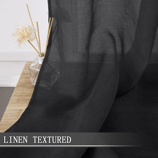 Tollpiz Short Sheer Curtain Living Room Linen Textured Curtains Sheer Light - Image 2