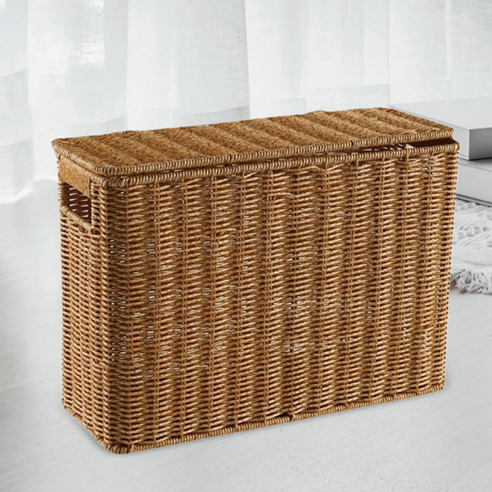 Generic Narrow and Tall Storage Box Woven Storage Basket with Lid Lightweight...