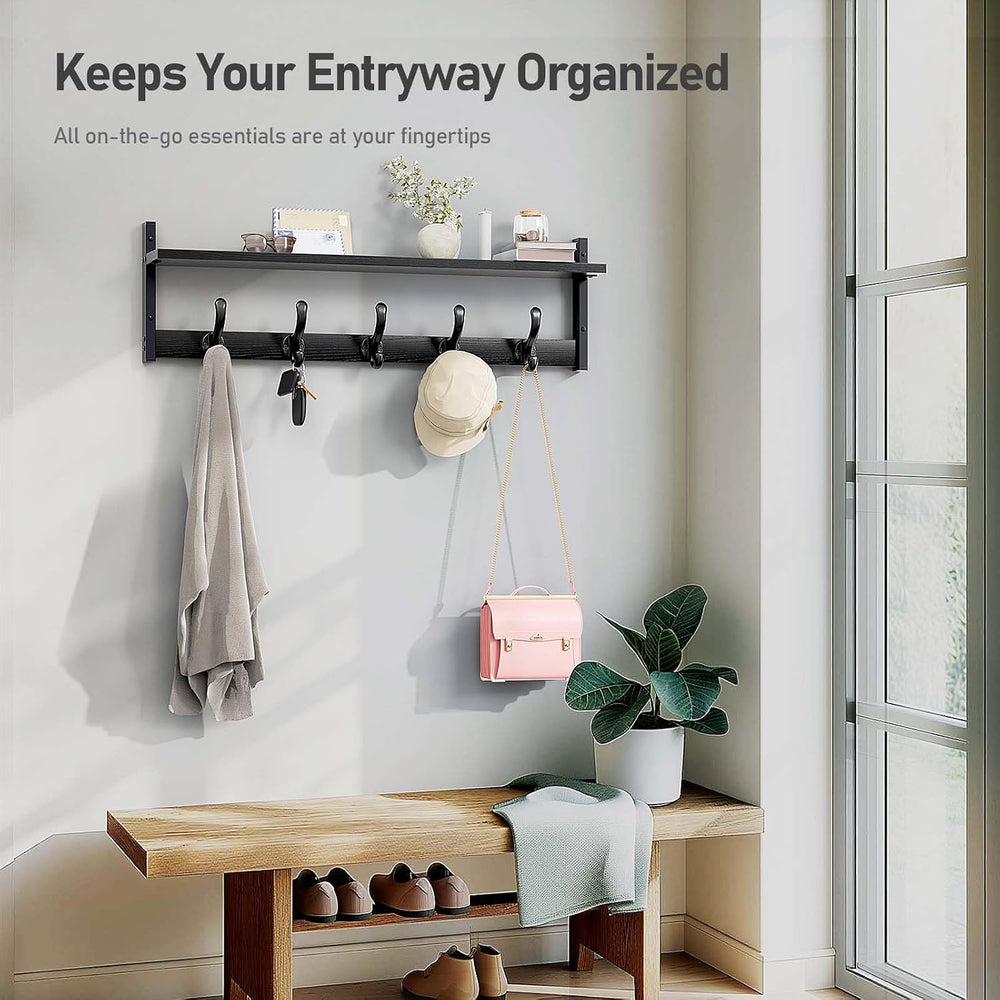 Tatub 29" Rustic Coat Rack Wall Mount with Shelf, Entryway Wall Hooks wi...