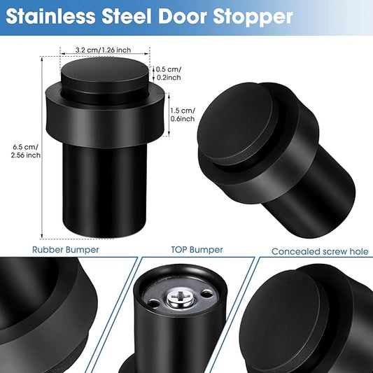 Chumia 6 Pcs Door Stopper Mounted Floor Stops Stainless Steel Cylindrical - Image 2