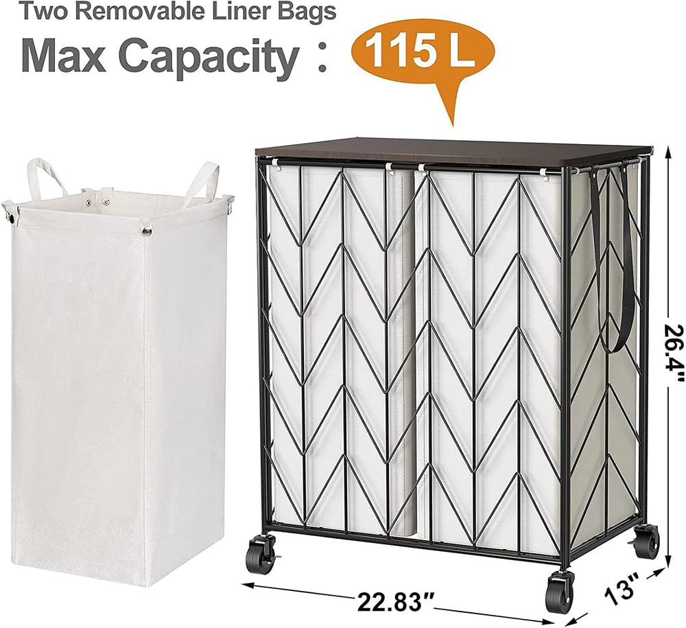 WOWLIVE Double Laundry Hamper with Lid, Rolling Laundry Basket with Wheels