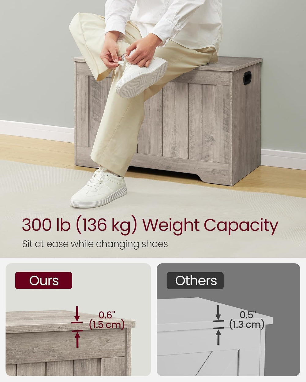 VASAGLE Storage Chest, 29.9 Inches Width Bench with 2 Safety Hinges