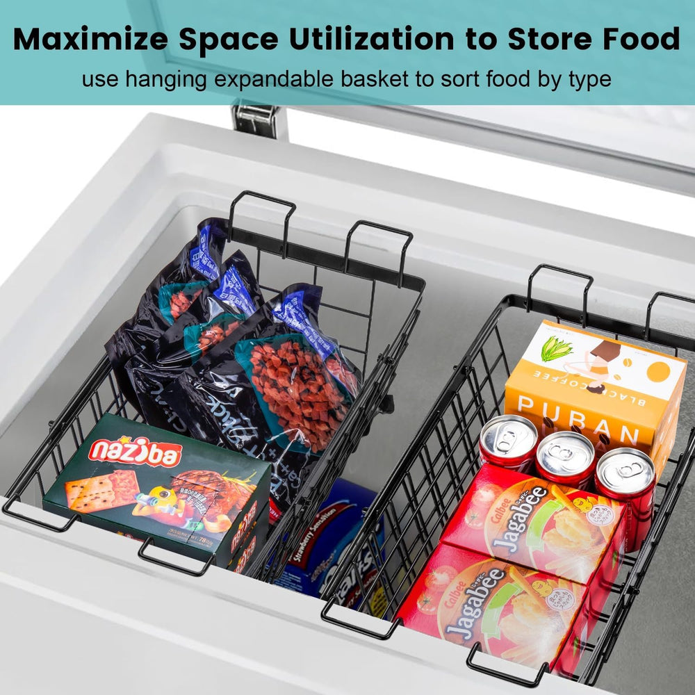 2 Pack Expandable Freezer Organizer Bins, Adjustable Wire Baskets for Chest F...