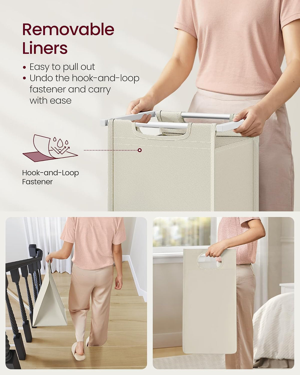 VASAGLE Laundry Hamper with Shelf, 3 Pull-Out Bags, 3 x 10.6 Gallons (40 L)