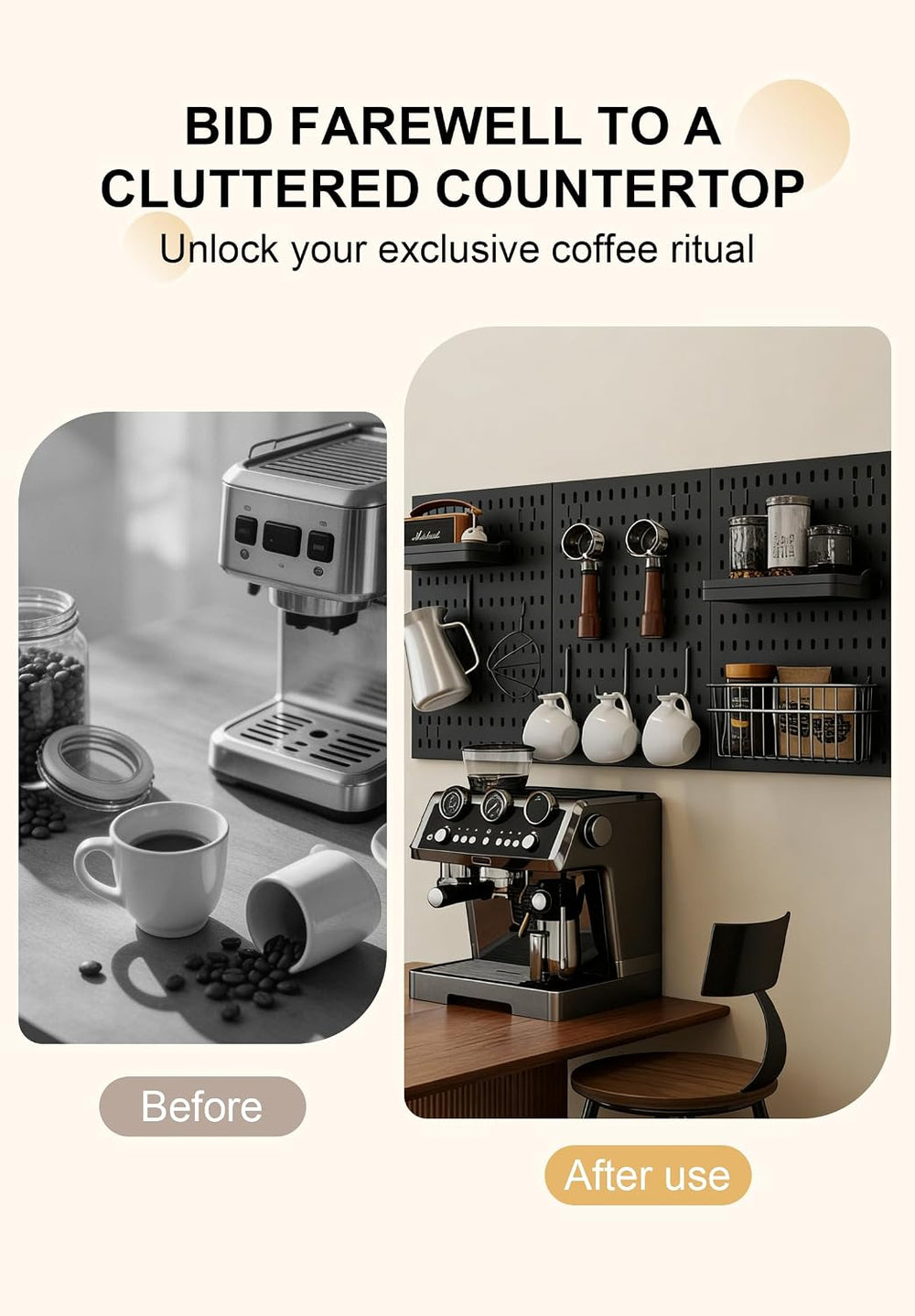 Coffee Pegboard Wall Storage Set – Wall-Mounted Coffee Mug Holder with Hooks,...