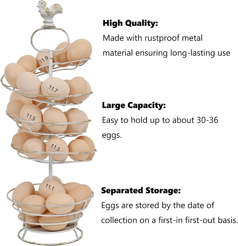 Fresh Egg Holder Countertop Vintage Metal Spiral Egg Holder with Storage Bask...