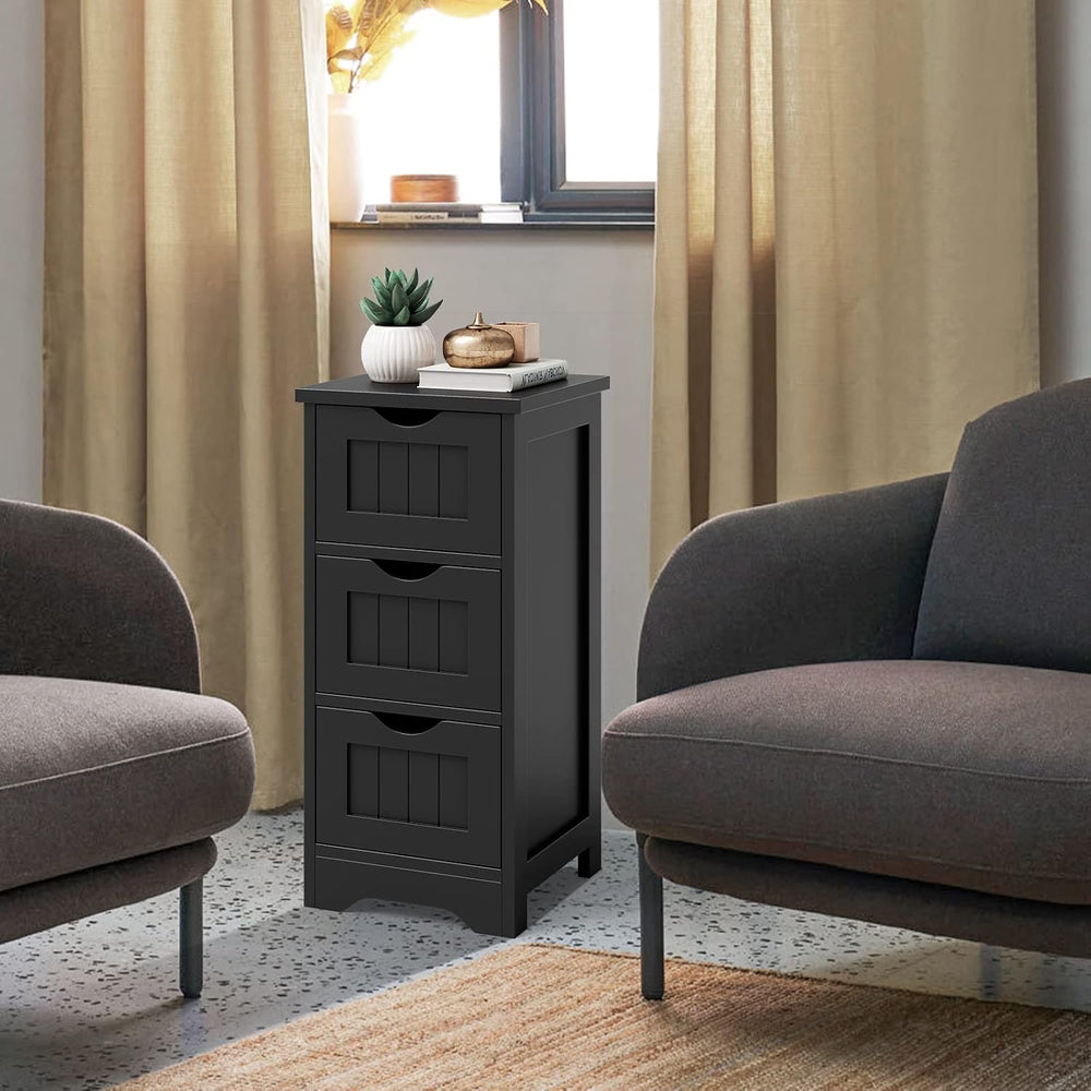 LOKO Bathroom Floor Cabinet, Modern Storage Cabinet (Black)