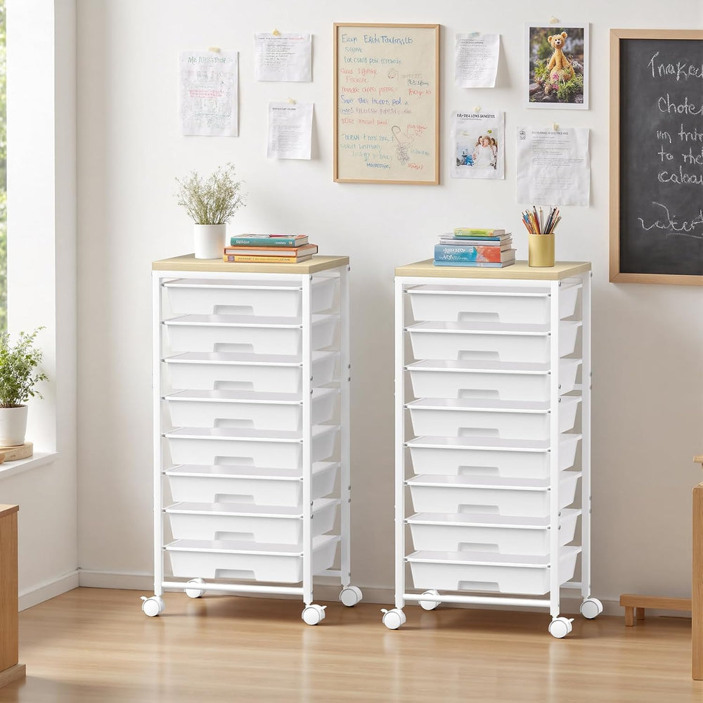 Rolling Cart with 8 Drawers, Plastic Drawer Storage Carts with Wheels & W...