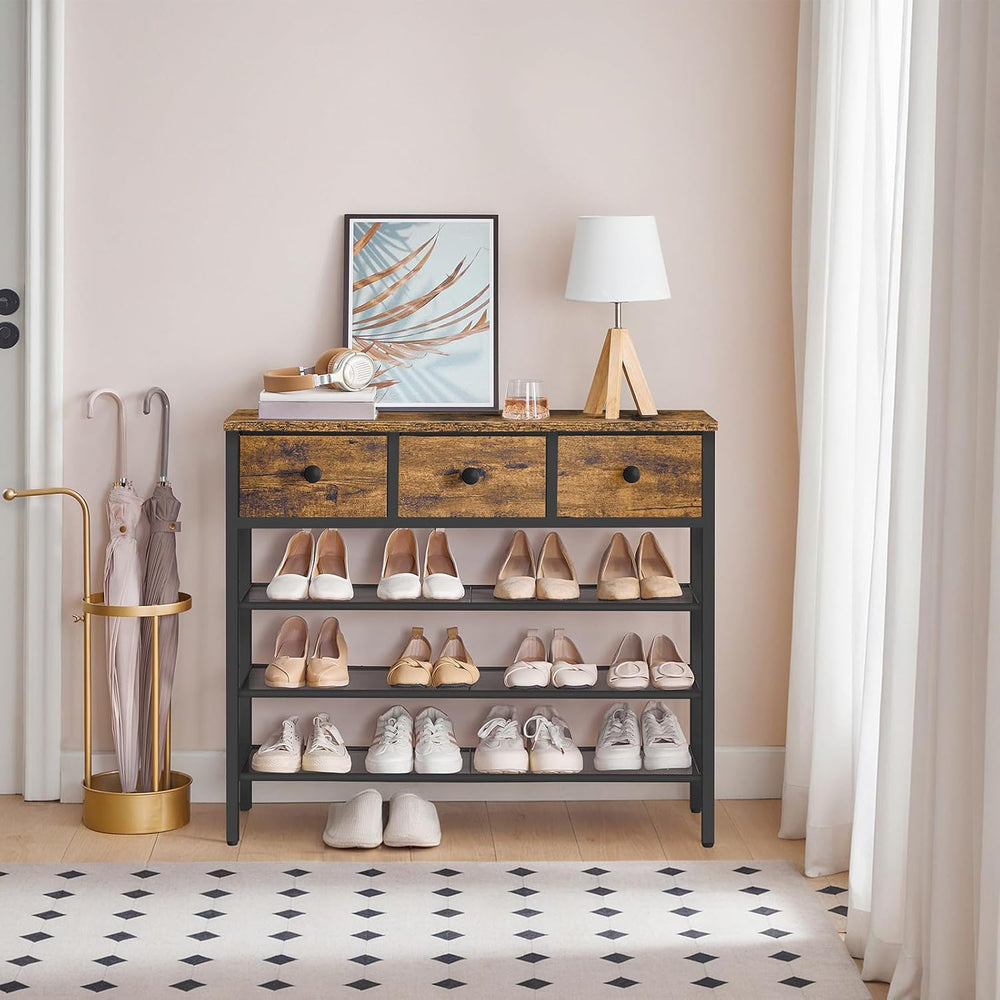 YATINEY 4-Tier Shoe Rack with 3 Drawers, Metal Shoe Organizer for 15 Pairs wi...